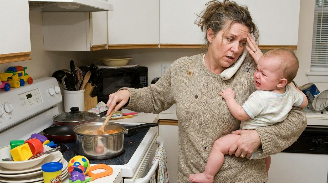 frustrated Mom in her kitchen